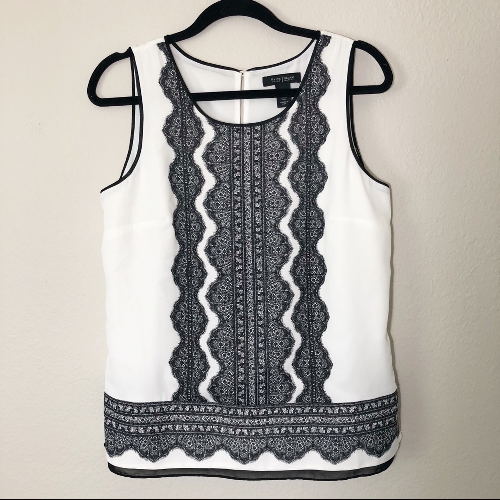 White House Black Market | Lace Print Blouse